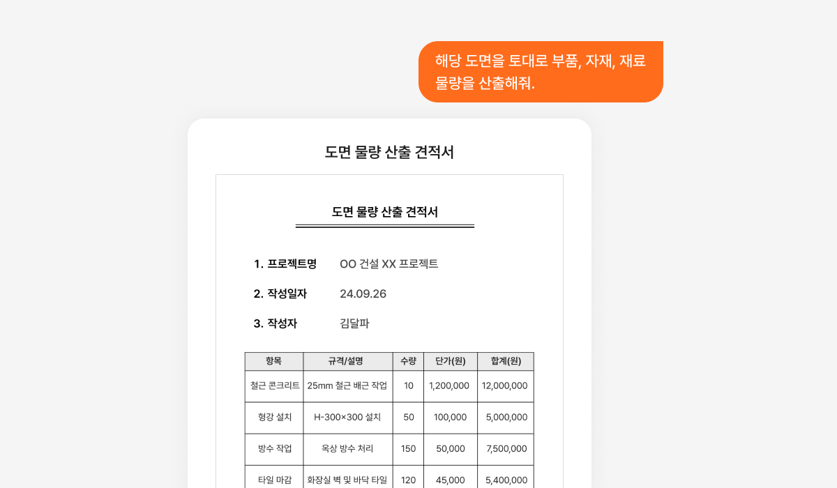 도면 물량 산출을 나타내는 이미지입니다.